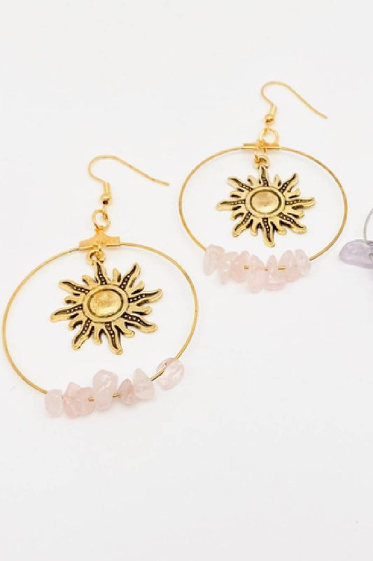 Natural Gravel Sun Pendant Earrings