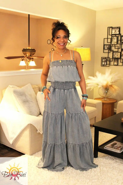 O&H Songbird Smocked Ruffle Bodice Jumpsuit