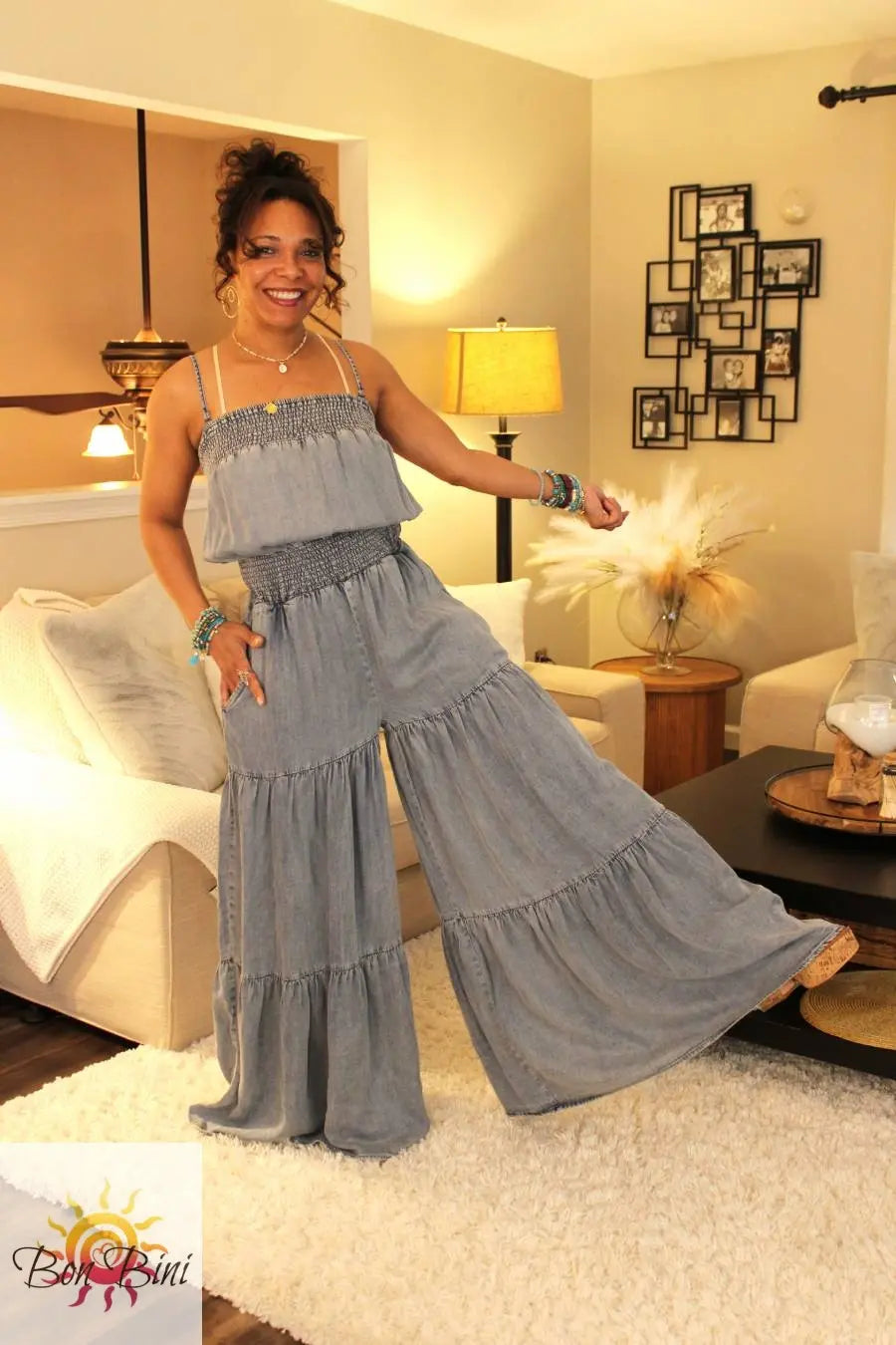 O&H Songbird Smocked Ruffle Bodice Jumpsuit