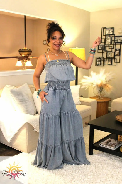 O&H Songbird Smocked Ruffle Bodice Jumpsuit