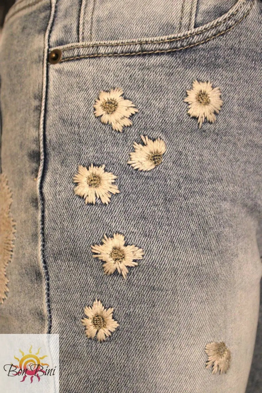 O&H Whimsical Daises Embroidered Flare Jeans