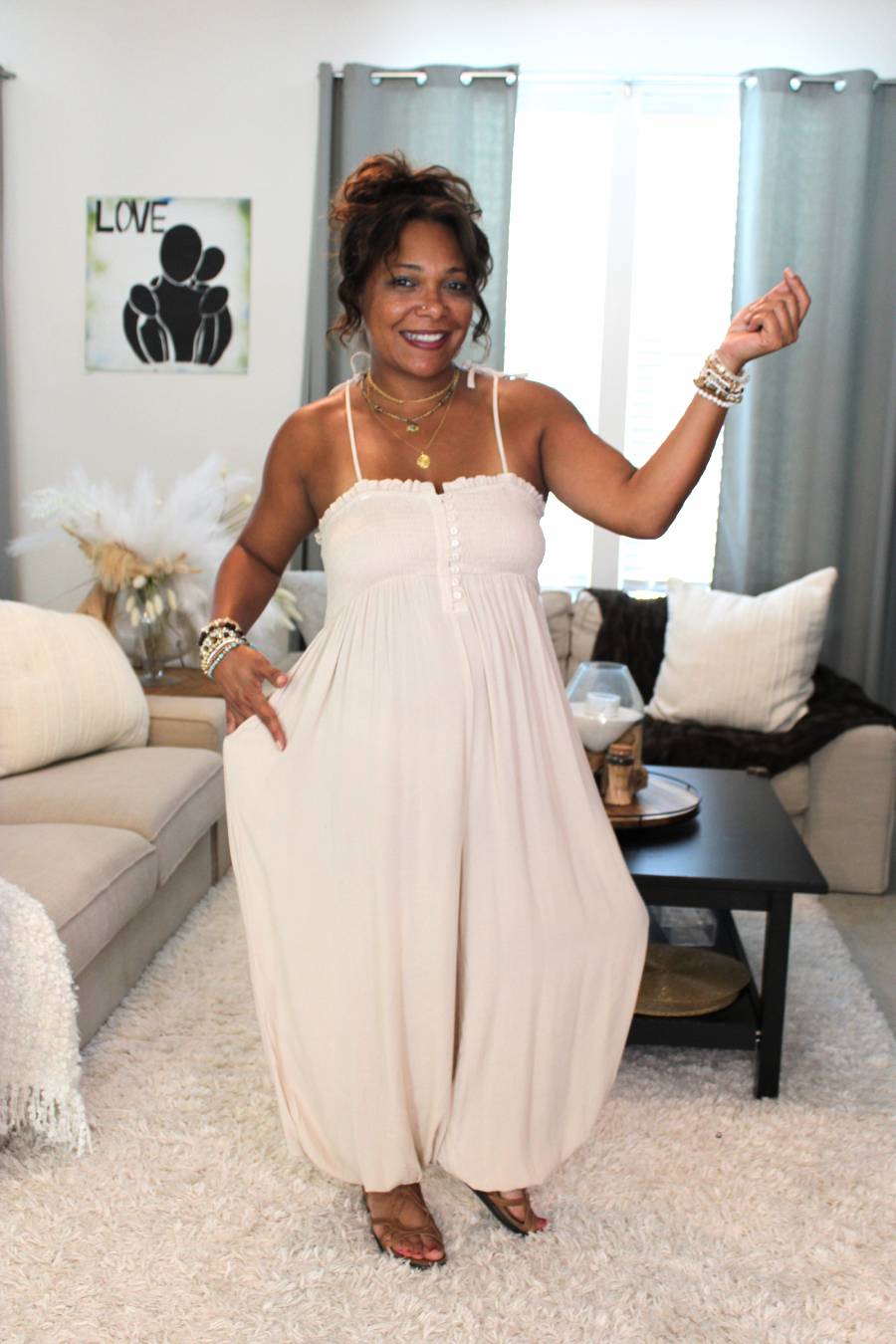 Oatmeal Charm Button Front Jumpsuit