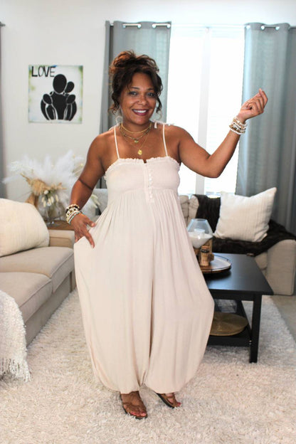 Oatmeal Charm Button Front Jumpsuit