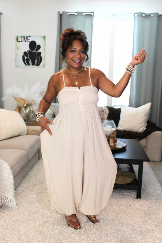 Oatmeal Charm Button Front Jumpsuit