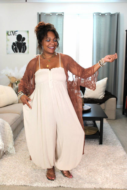 Oatmeal Charm Button Front Jumpsuit