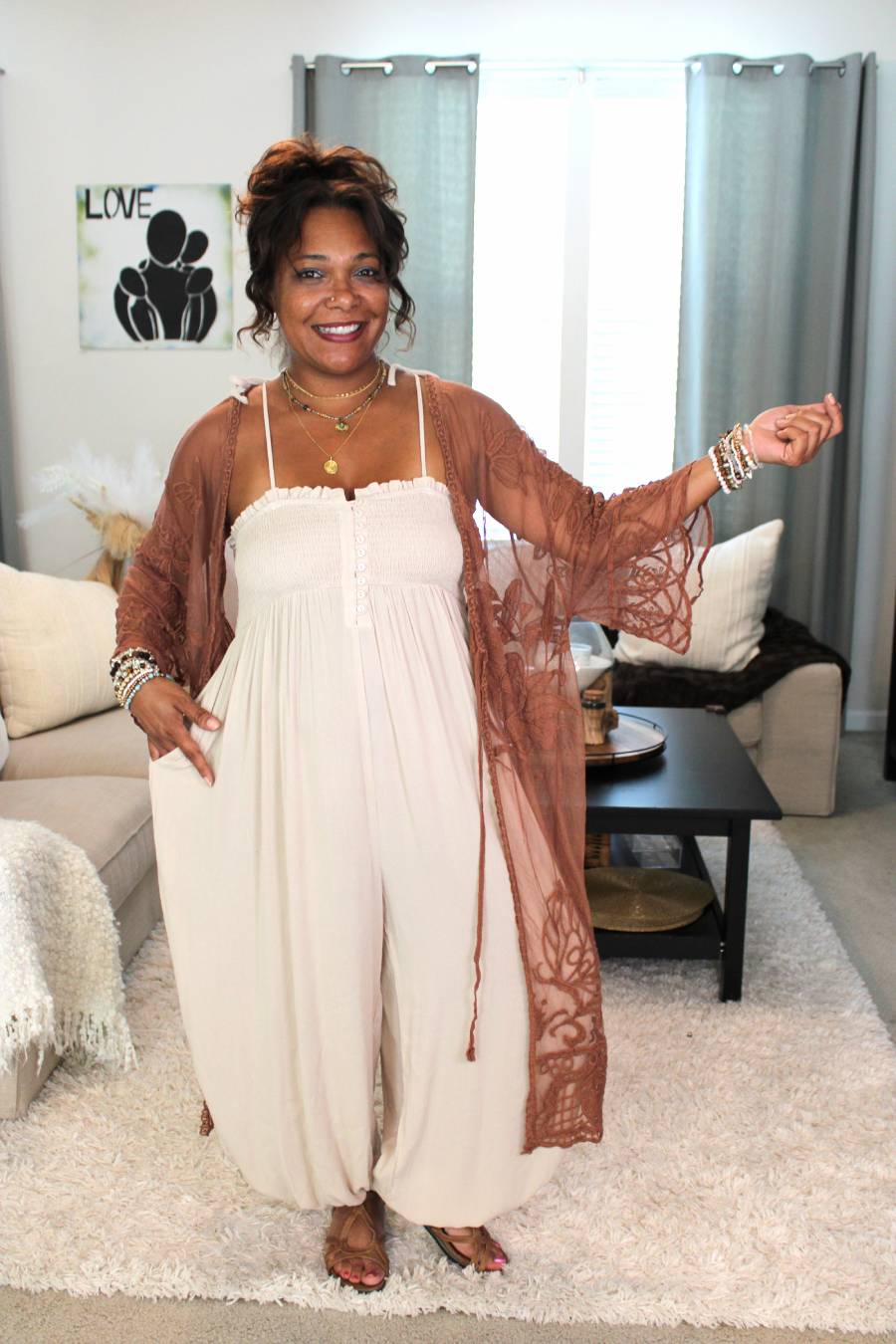 Oatmeal Charm Button Front Jumpsuit