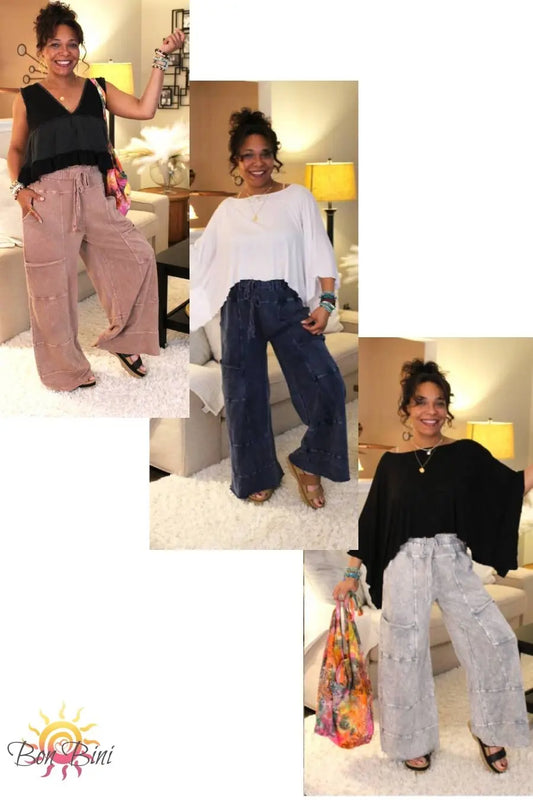 JH Mineral Wash Wide Leg Cropped Pants