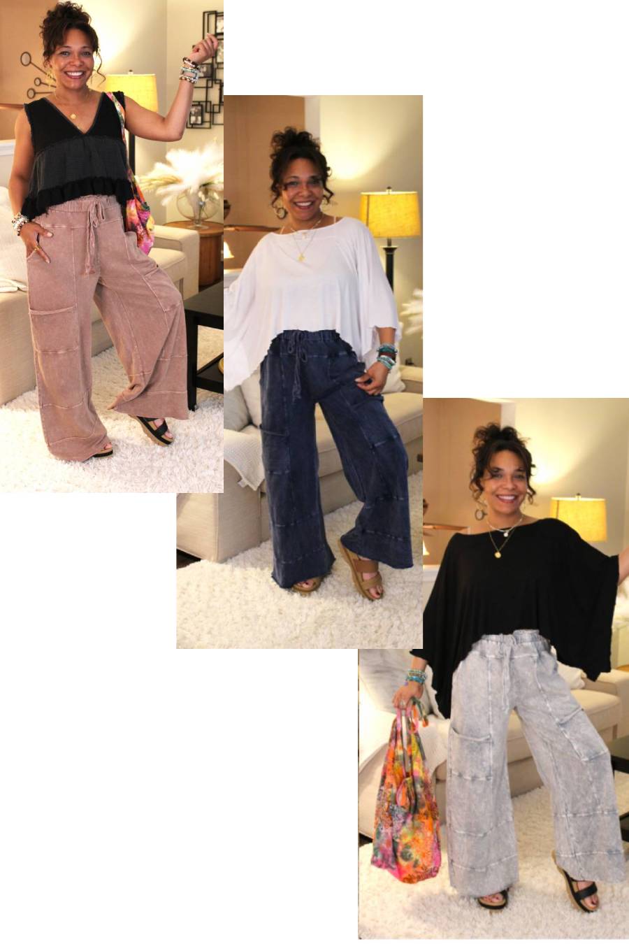 Mineral Wash Wide Leg Cropped Pants