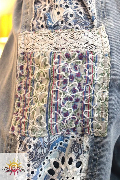POL Floral Ocean Patchwork Twill Pants