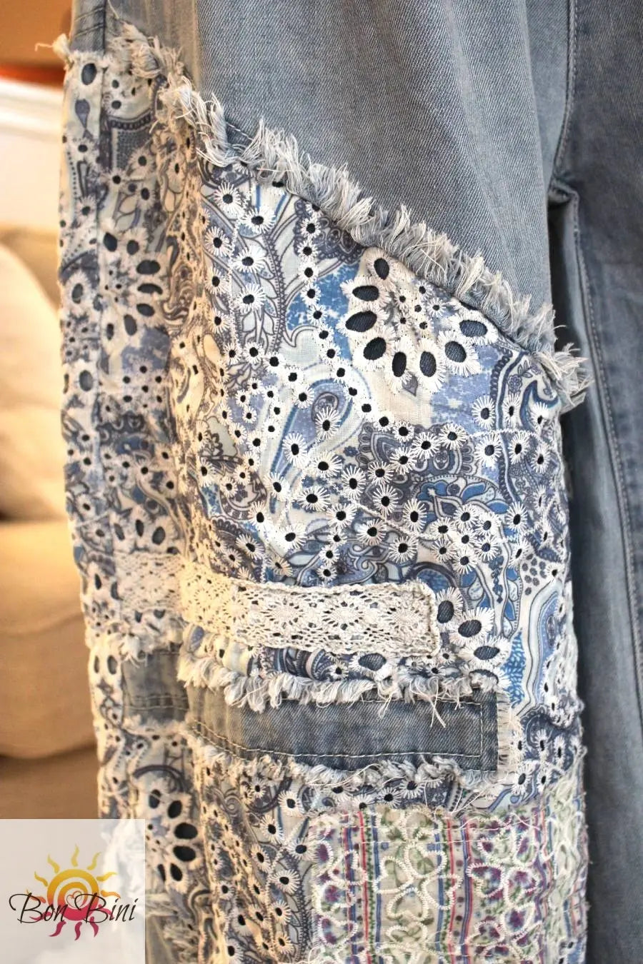 POL Floral Ocean Patchwork Twill Pants