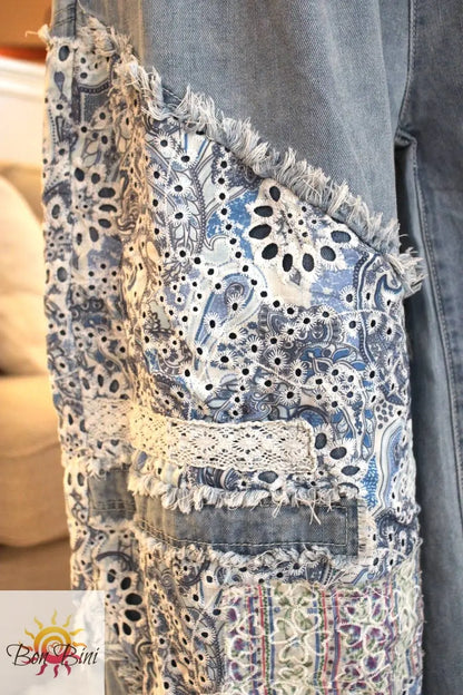 POL Floral Ocean Patchwork Twill Pants