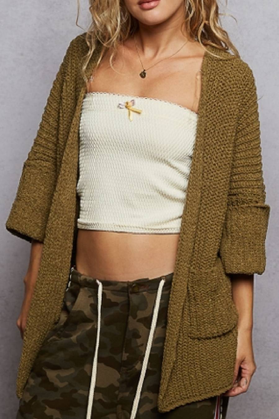 POL Herb Green Classic Sweater Cardigan