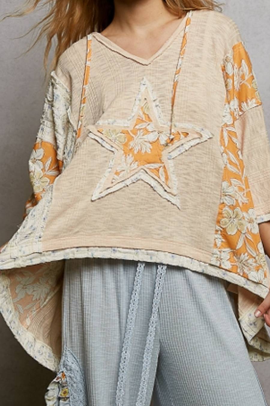 POL Sunny Star With Floral Patchwork Hoodie