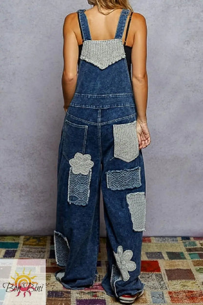 POL Indigo Crochet Patch Overalls