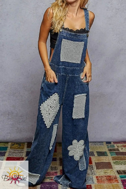 POL Indigo Crochet Patch Overalls