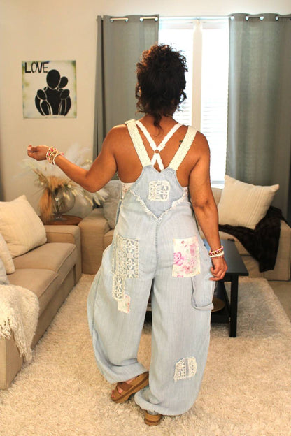 POL Little Bit Of Floral & Lace Jogger Overalls