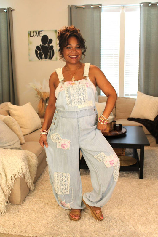 POL Little Bit Of Floral & Lace Jogger Overalls