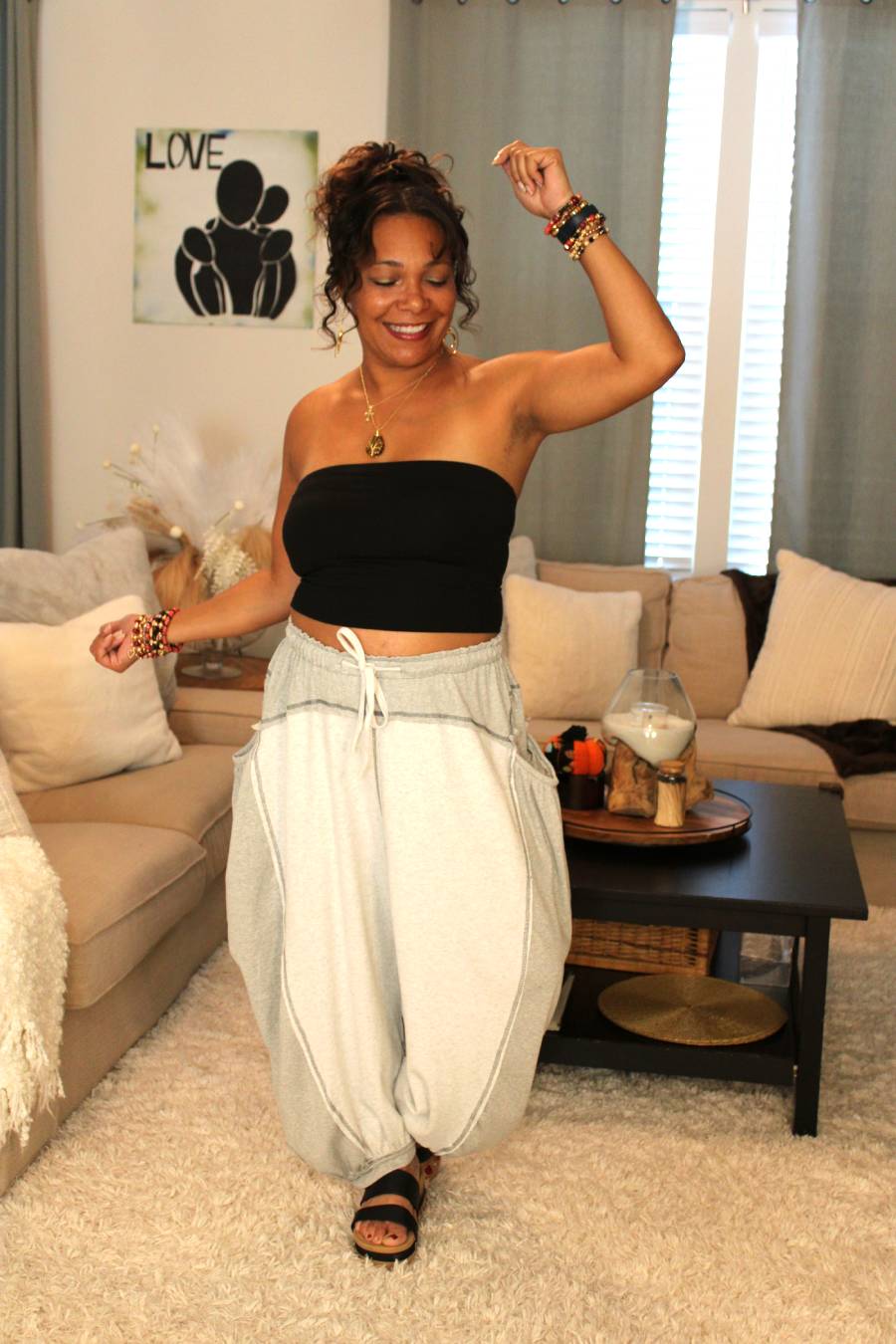 POL Heather Grey Overlock Stitch Thermal Pants