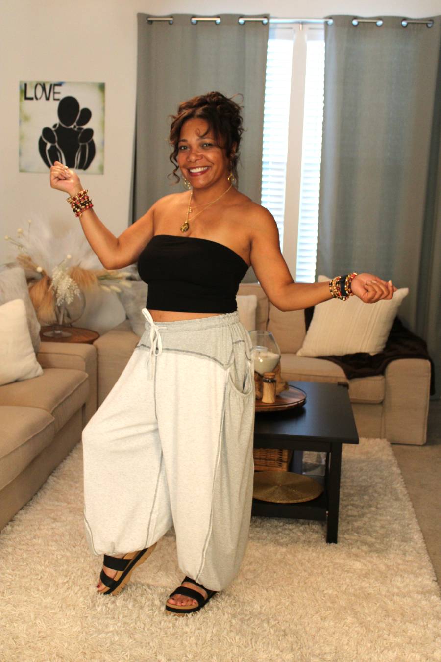 POL Heather Grey Overlock Stitch Thermal Pants