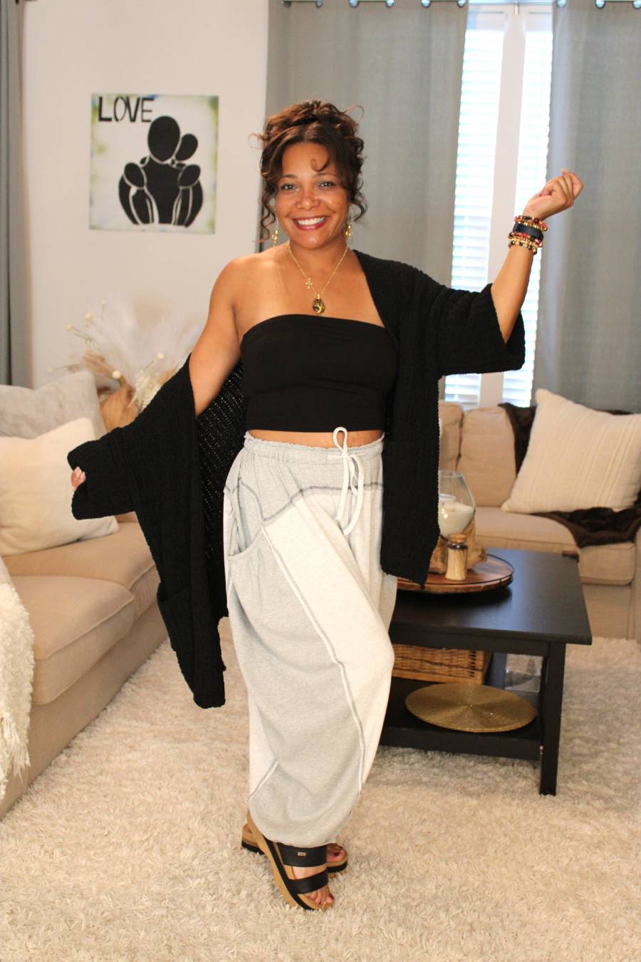 POL Heather Grey Overlock Stitch Thermal Pants