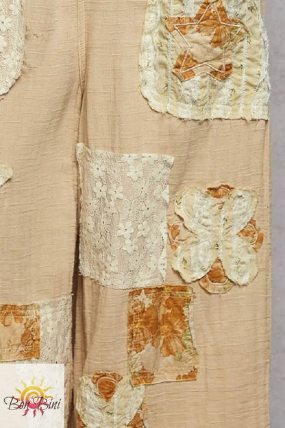 POL Seashell Bliss Lace Patchwork Overalls