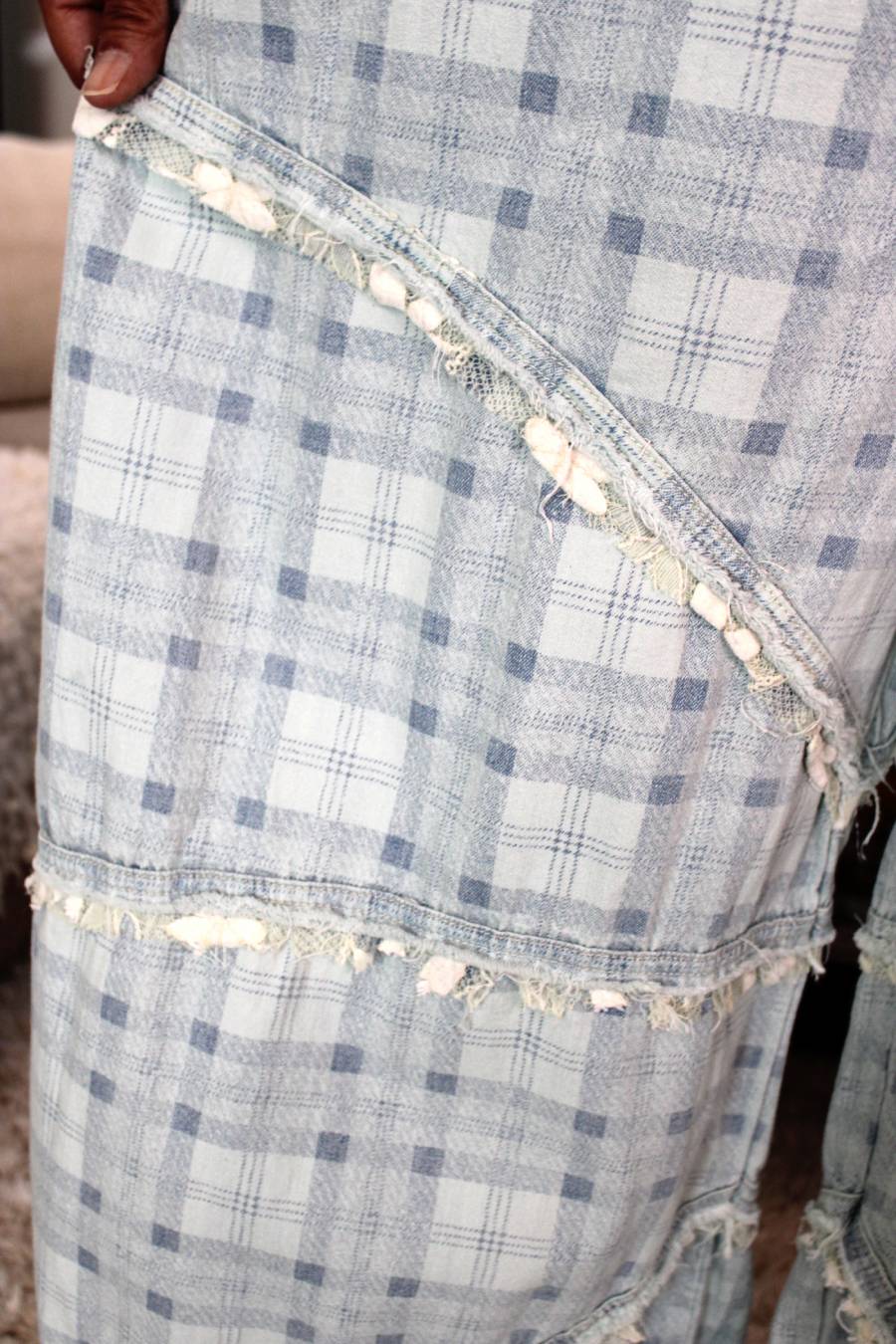 POL Sky Plaid Lace Overalls