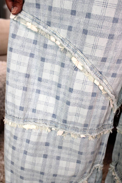 POL Sky Plaid Lace Overalls