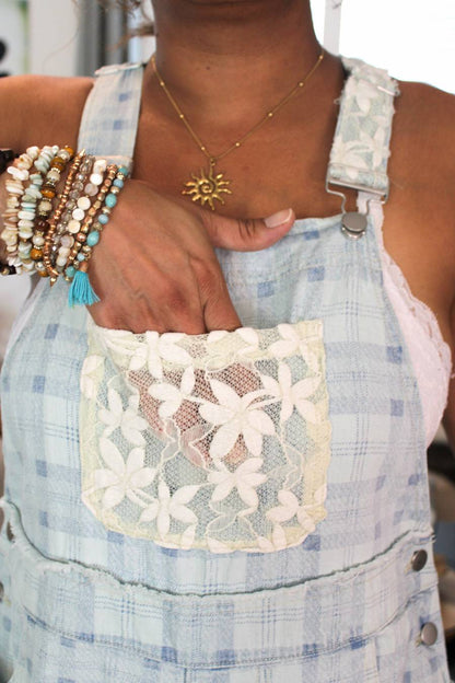 POL Sky Plaid Lace Overalls