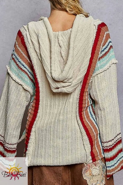 POL Striped Chenille Hoodie Sweater