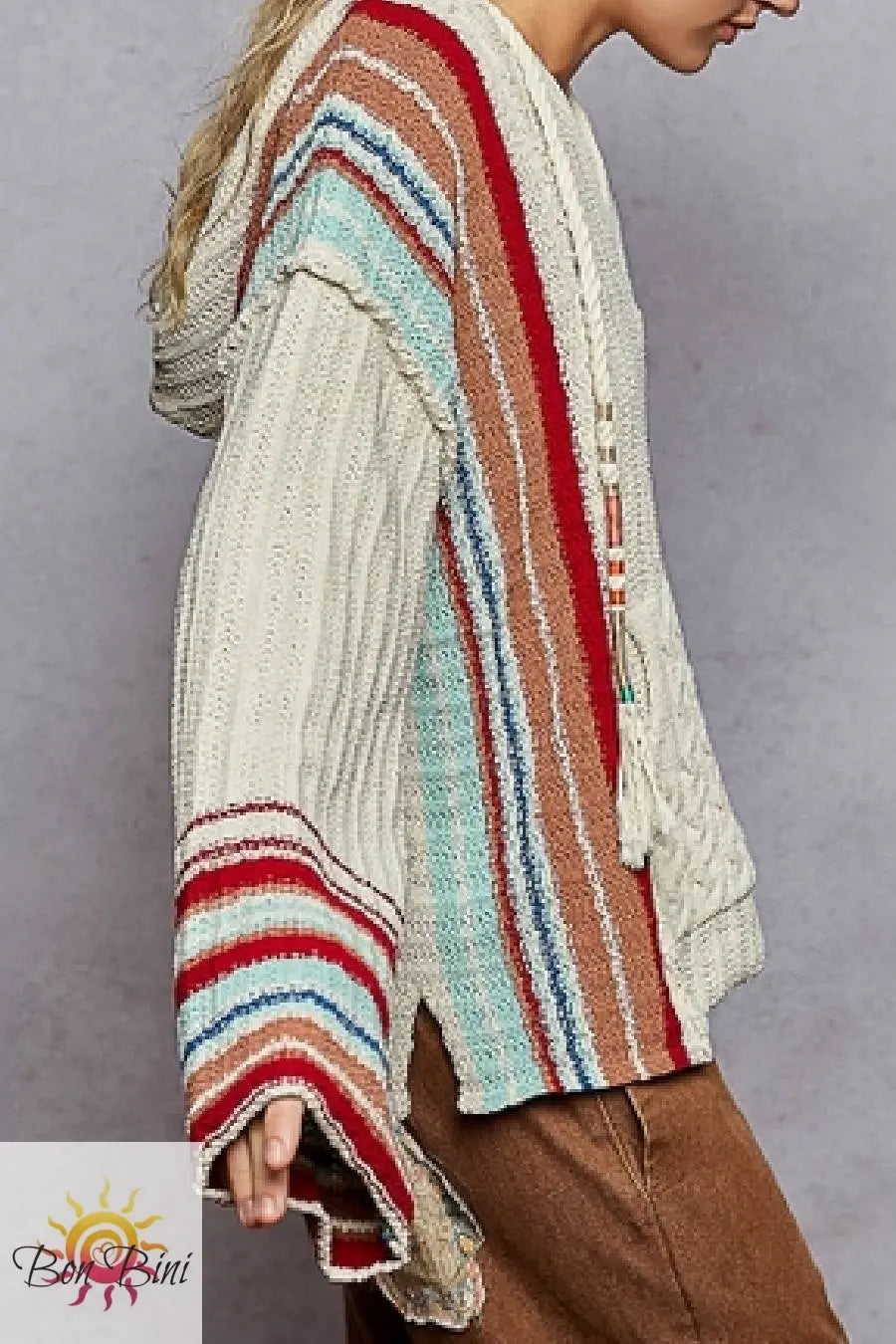 POL Striped Chenille Hoodie Sweater