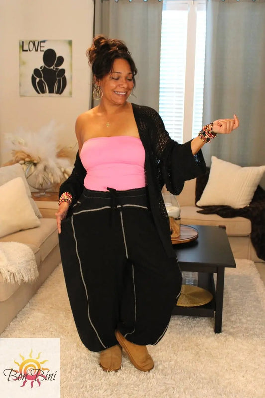 POL Black Overlock Stitch Thermal Pants