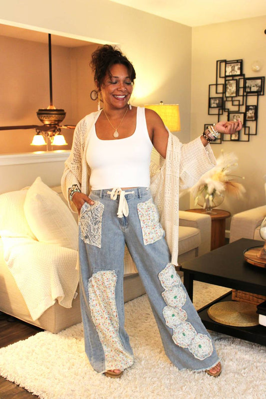 POL Blissful Flowers Denim Pants