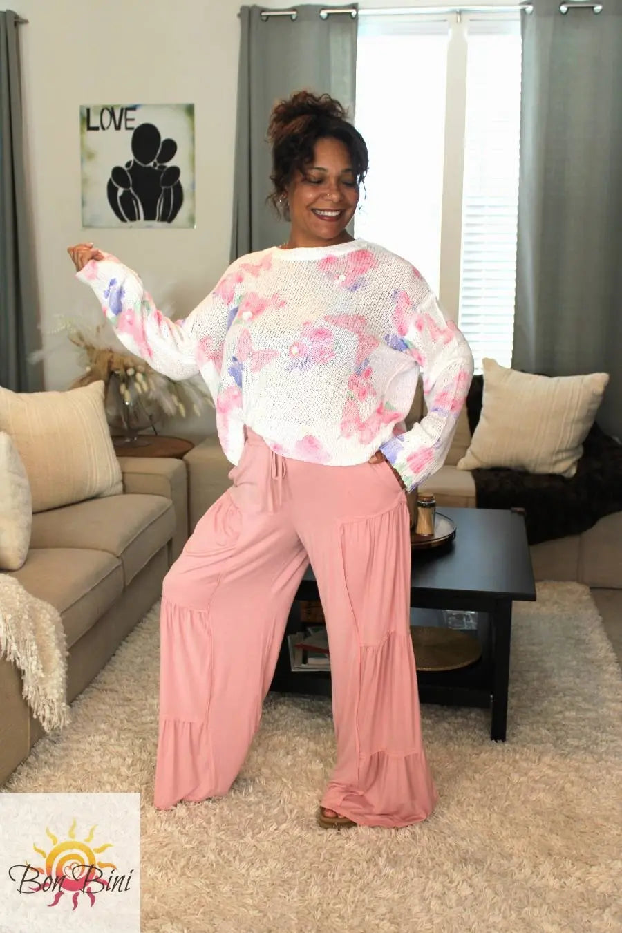 POL Butterflies & Flowers Sweater Top