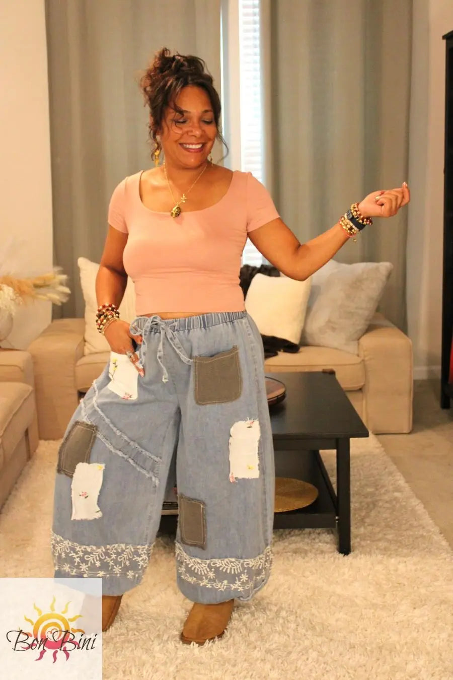 POL Double Gauze Lace Jogger Pants