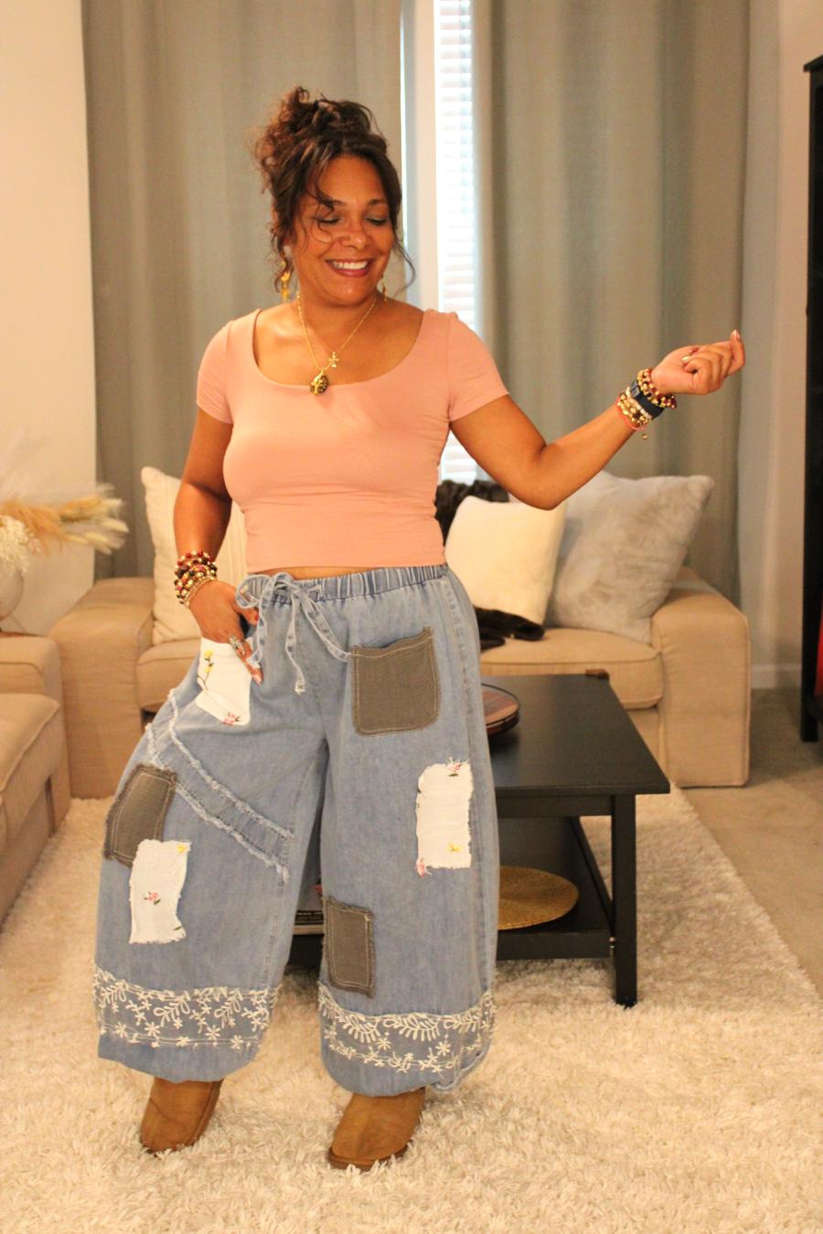 POL Double Gauze Lace Jogger Pants