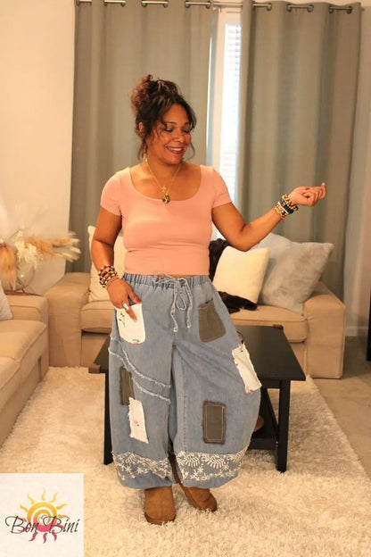 POL Double Gauze Lace Jogger Pants