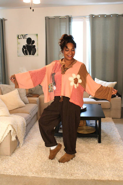 POL Feeling Patchy Oversized Pullover Top
