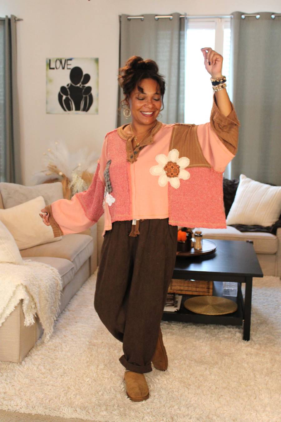 POL Feeling Patchy Oversized Pullover Top