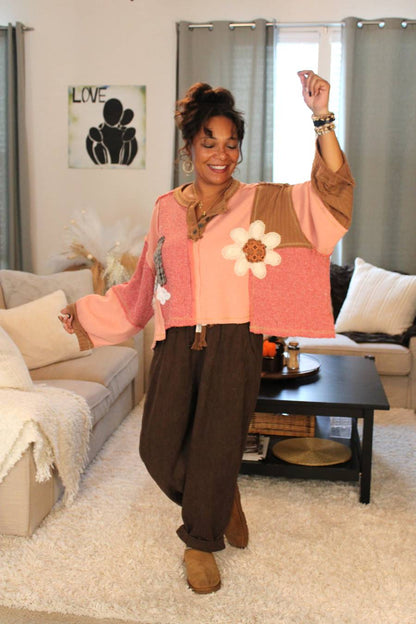 POL Feeling Patchy Oversized Pullover Top