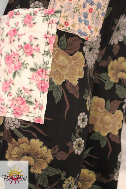 POL Forest Florals Vintage Washed Denim Overalls