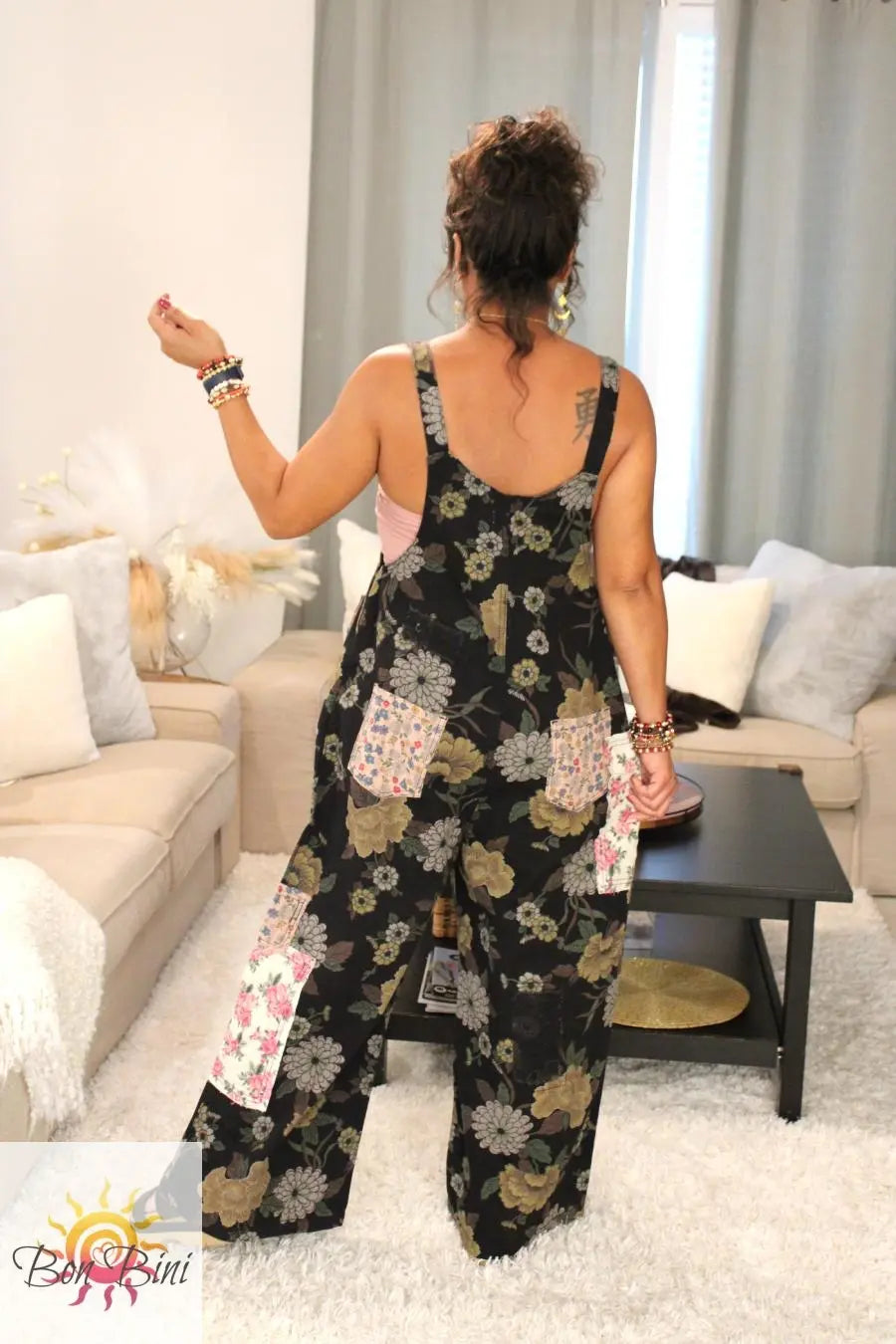 POL Forest Florals Vintage Washed Denim Overalls