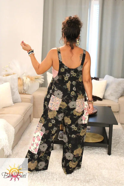 POL Forest Florals Vintage Washed Denim Overalls