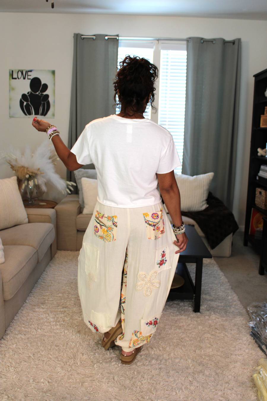 POL Paisley Sunburst Embroidered Patchwork Jogger