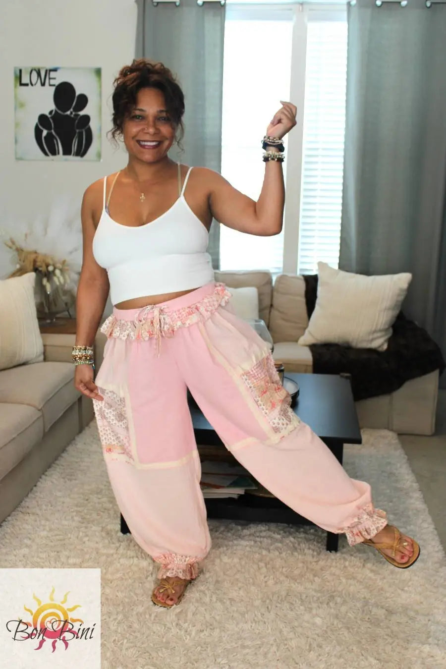 POL Pink Meadow Knit Joggers