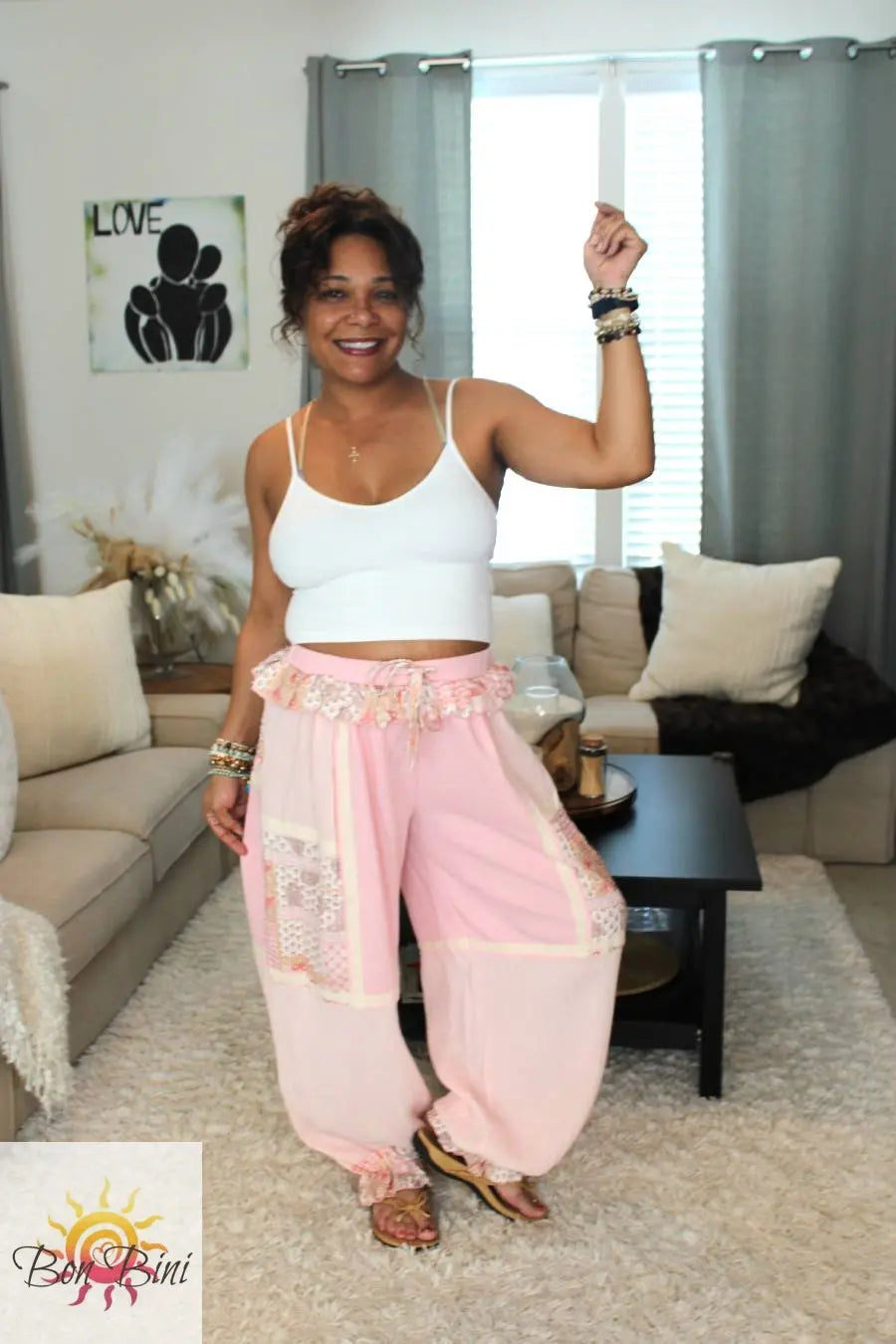 POL Pink Meadow Knit Joggers
