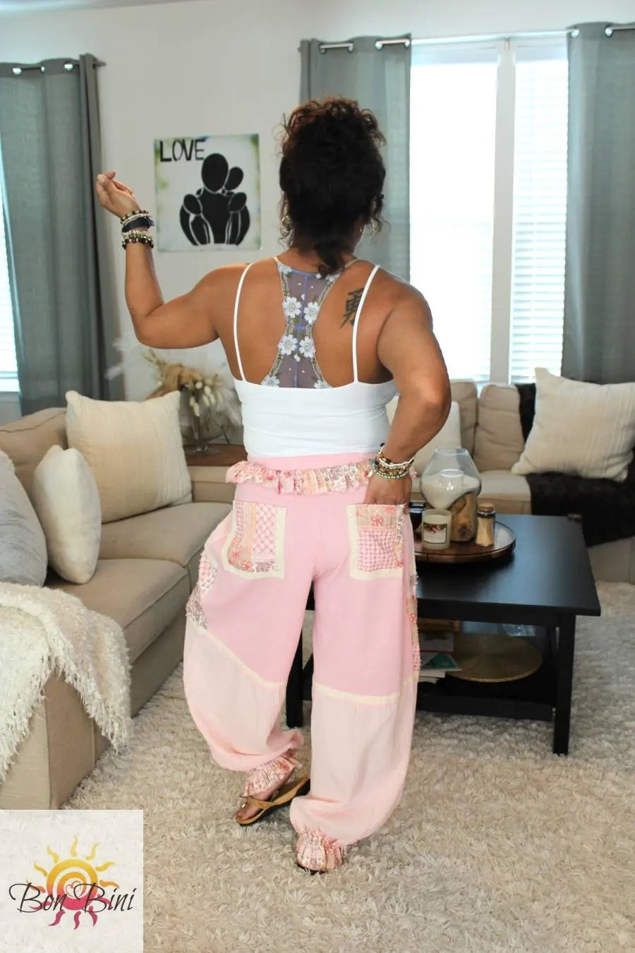POL Pink Meadow Knit Joggers