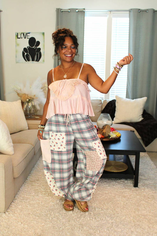 POL Pink Plaid Jogger Pants