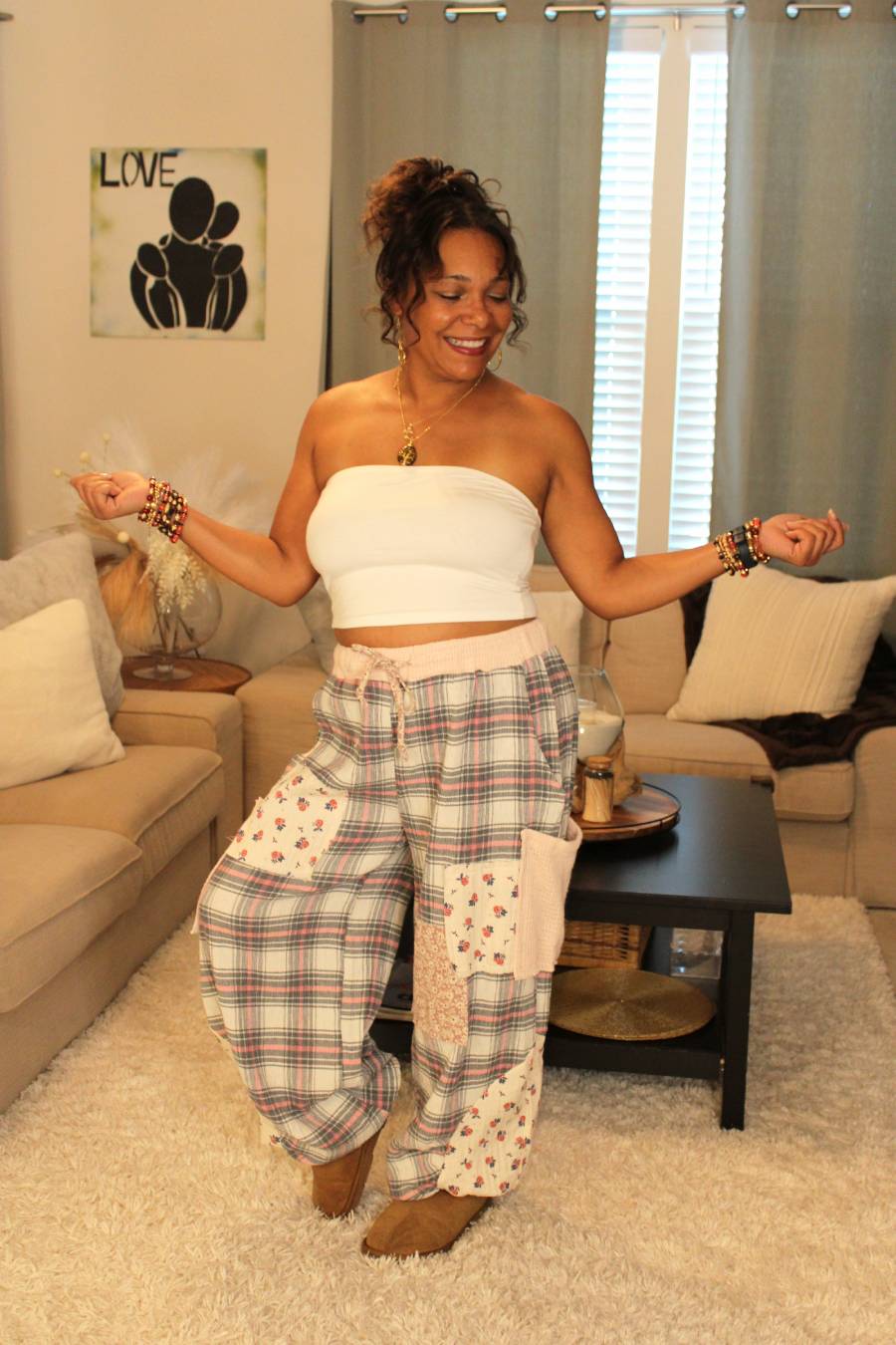 POL Pink Plaid Jogger Pants