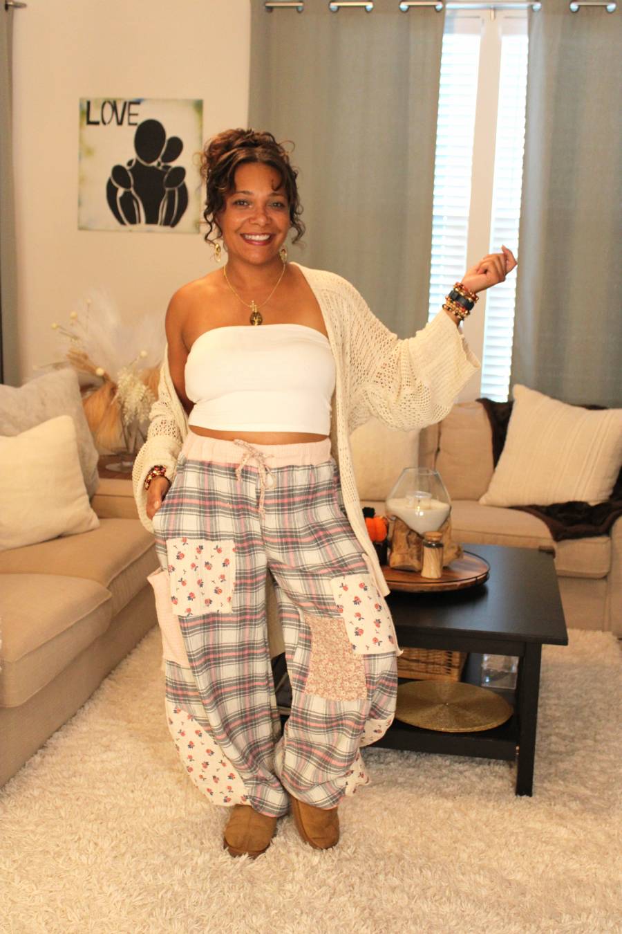 POL Pink Plaid Jogger Pants