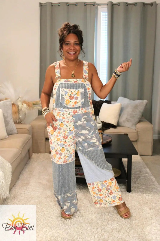 POL Pops Of Floral Woven Overalls